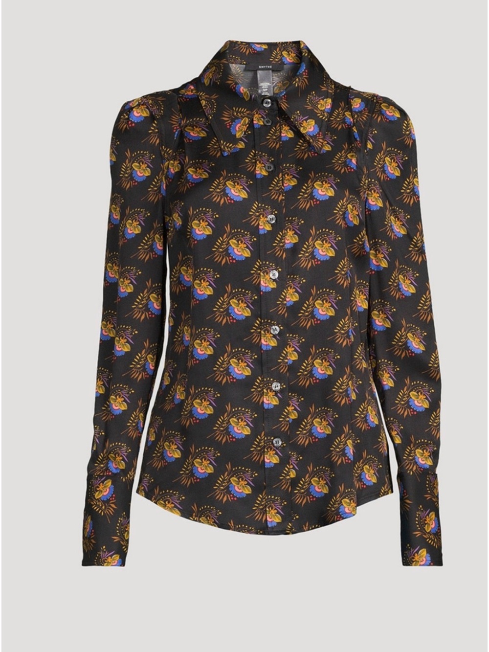 EUC SMYTHE BLACK MULTICOLOUR PRINTED BUTTON-UP TOP SIZE L